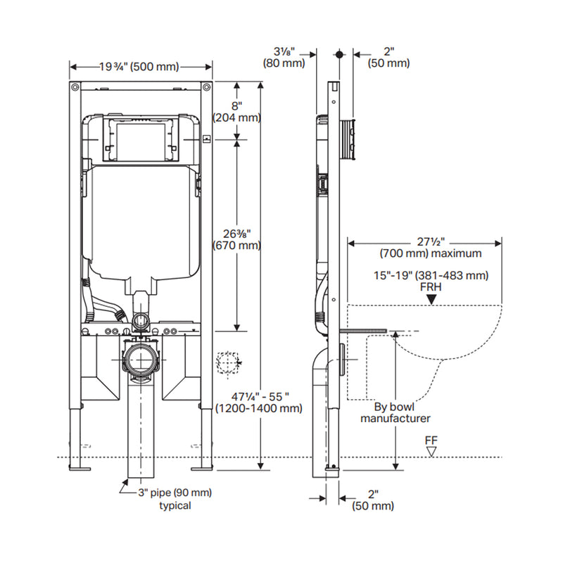 DuraStyle Complete System Rimless Wall Toilet - Wall Mount - 15" Porcelain/White