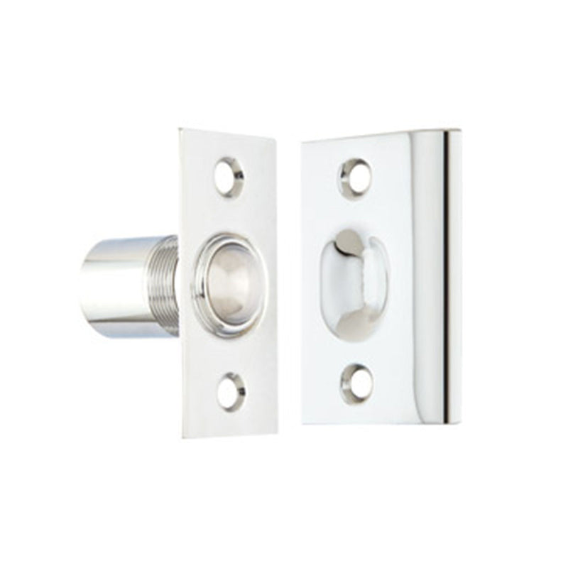 Square Ball Catch - Door Mount - 2" Brass/Polished Chrome
