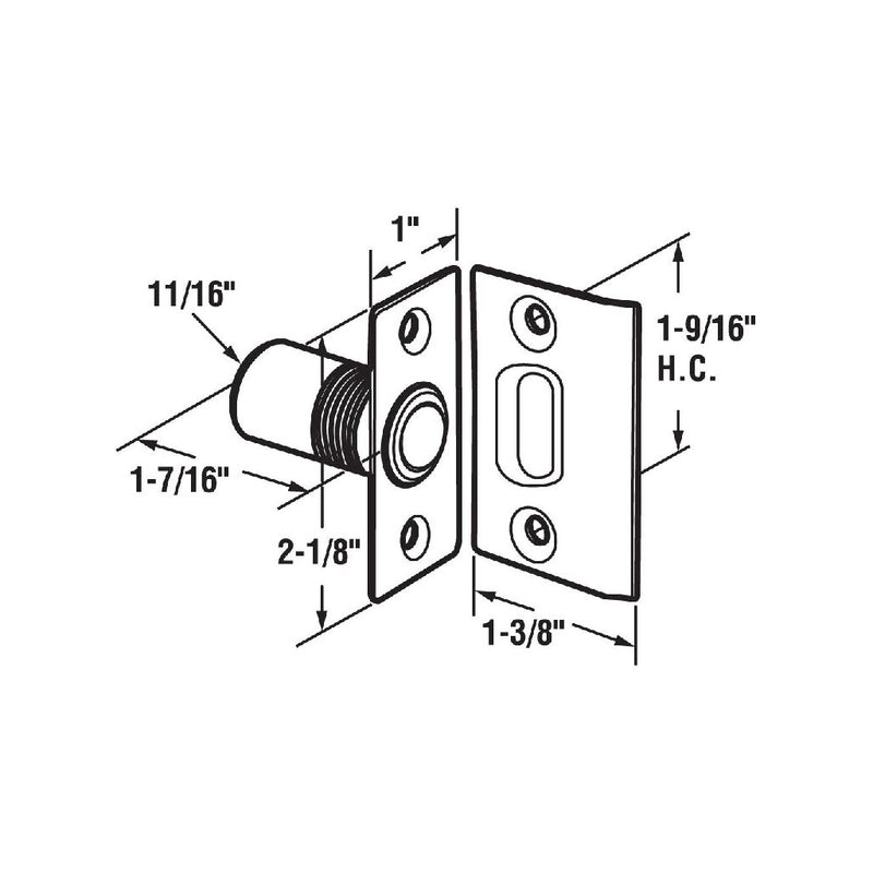 Square Ball Catch - Door Mount - 2" Brass/Satin Brass