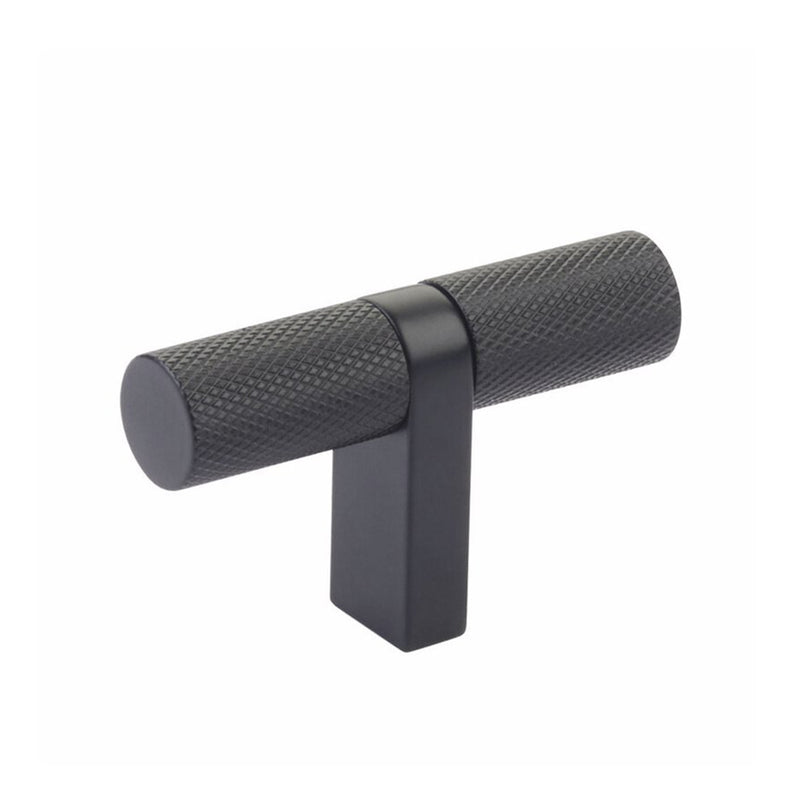 Select Stem Rectangular Knurled T- Cabinet Knob - Cabinet Mount - 3" Brass/Flat Black
