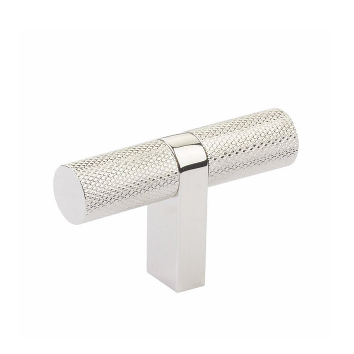 Select Stem Rectangular Knurled T- Cabinet Knob - Cabinet Mount - 3" Brass/Polished Nickel