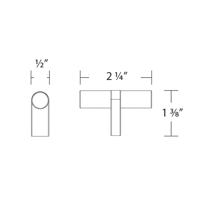 Select Stem Rectangular Knurled T- Cabinet Knob - Cabinet Mount - 3" Brass/Polished Nickel