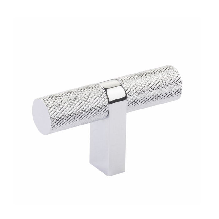 Select Stem Rectangular Knurled T- Cabinet Knob - Cabinet Mount - 3" Brass/Polished Chrome