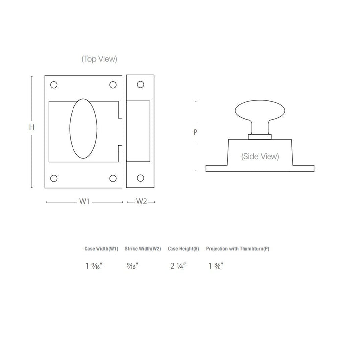 Square Cabinet Latch - Cabinet Mount - 2" Brass/Oil Rubbed Bronze