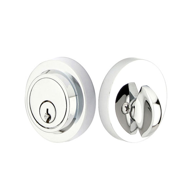 Modern Round Single Cylinder Deadbolt - Door Mount - 2" Brass/Polished Chrome