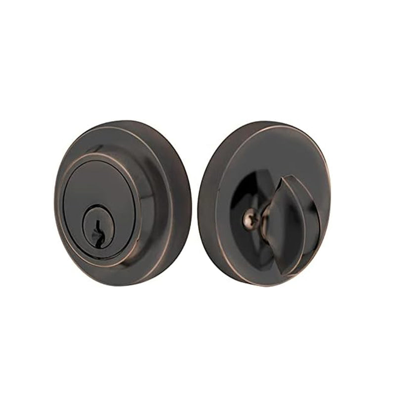 Modern Round Single Cylinder Deadbolt - Door Mount - 2" Brass/Oil Rubbed Bronze