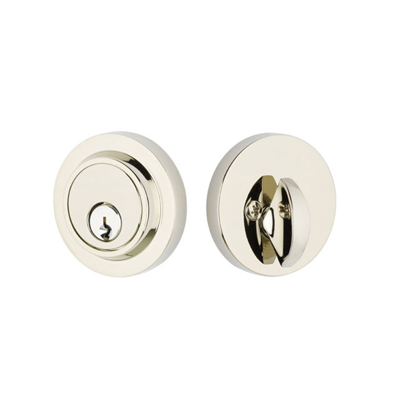 Modern Round Single Cylinder Deadbolt - Door Mount - 2" Brass/Polished Nickel