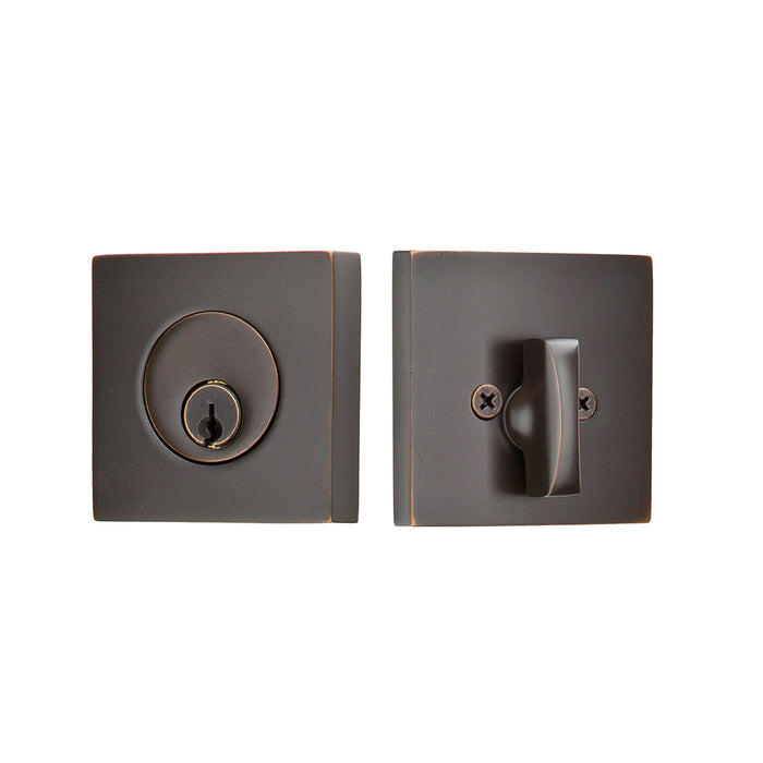 Square Single Cylinder Deadbolt - Door Mount - 2" Brass/Oil Rubbed Bronze