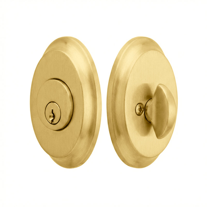 Saratoga Oval Single Cylinder Deadbolt - Door Mount - 3" Brass/Satin Brass