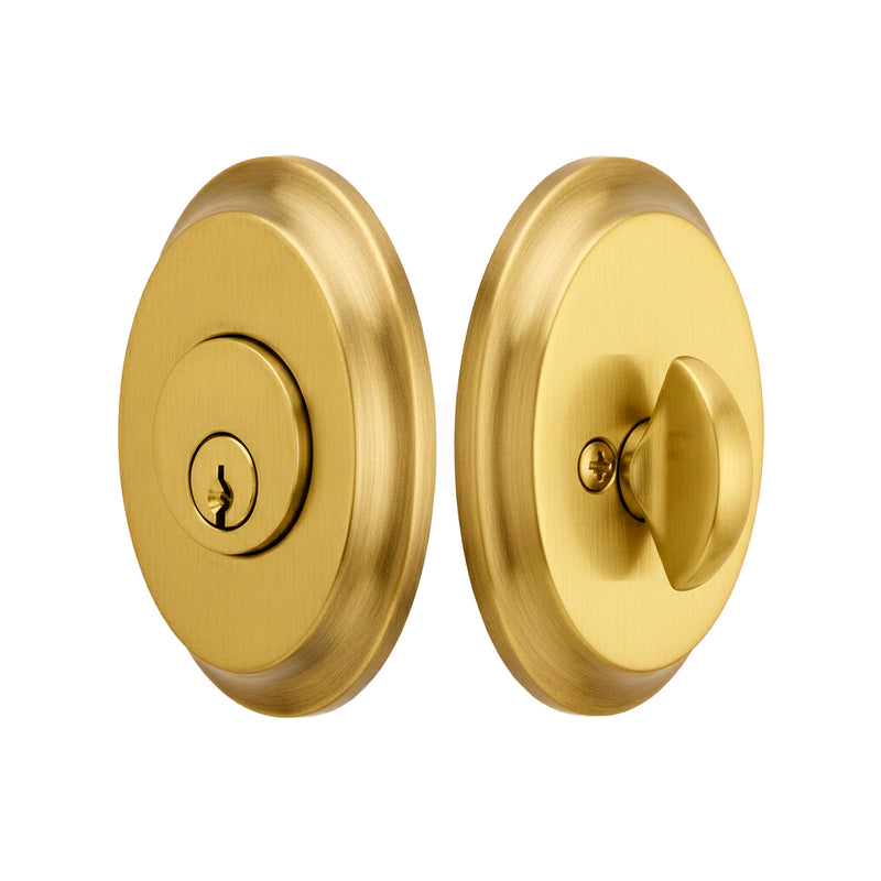 Saratoga Oval Single Cylinder Deadbolt - Door Mount - 3" Brass/French Antique