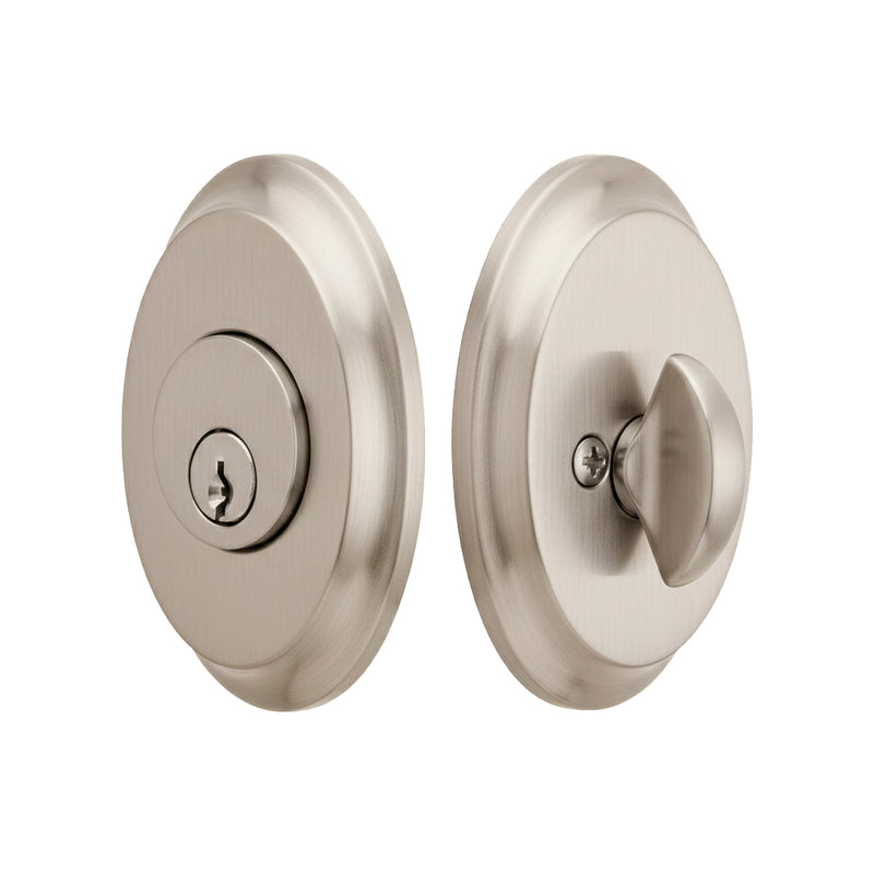 Saratoga Oval Single Cylinder Deadbolt - Door Mount - 3" Brass/Satin Nickel
