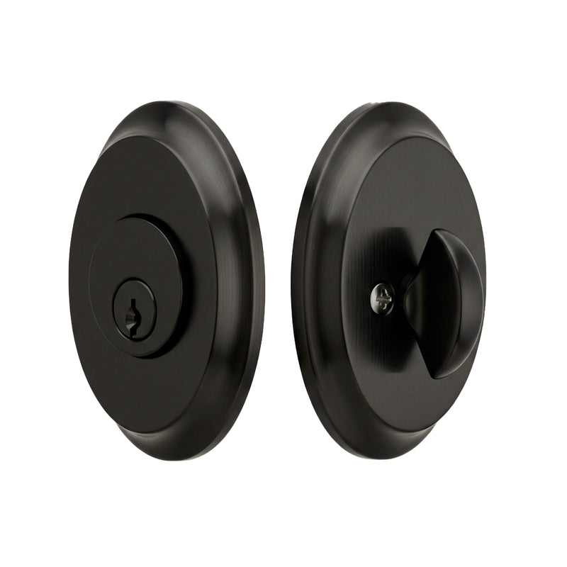 Saratoga Oval Single Cylinder Deadbolt - Door Mount - 3" Brass/Flat Black
