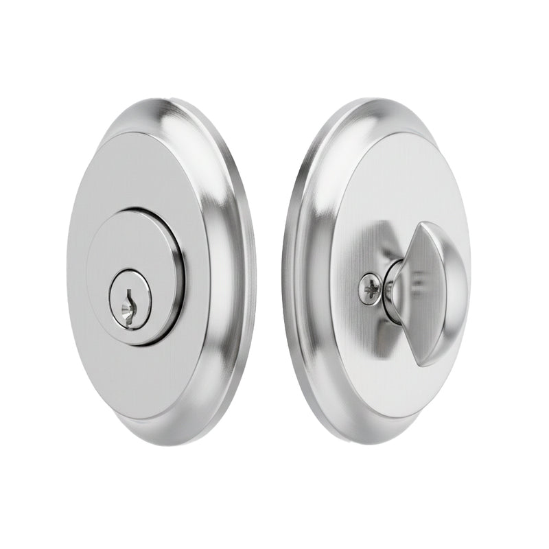 Saratoga Oval Single Cylinder Deadbolt - Door Mount - 3" Brass/Polished Chrome