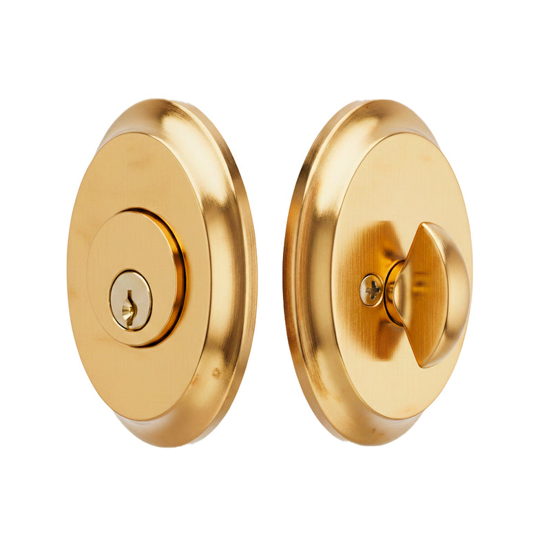Saratoga Oval Single Cylinder Deadbolt - Door Mount - 3" Brass/Unlacquered Brass