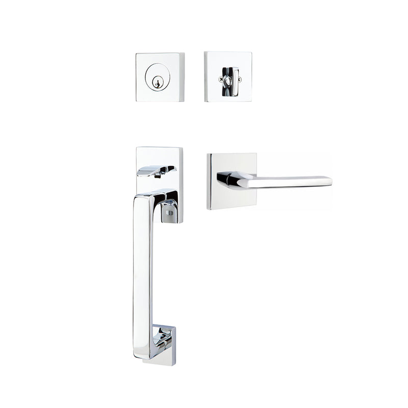 Baden Tubular Single Cylinder Helios Lever Right Door Entrance Set - Door Mount - 17" Brass/Polished Chrome