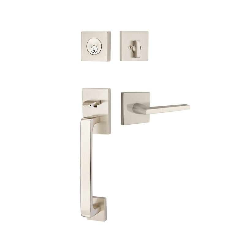 Baden Tubular Single Cylinder Helios Lever Right Door Entrance Set - Door Mount - 17" Brass/Satin Nickel