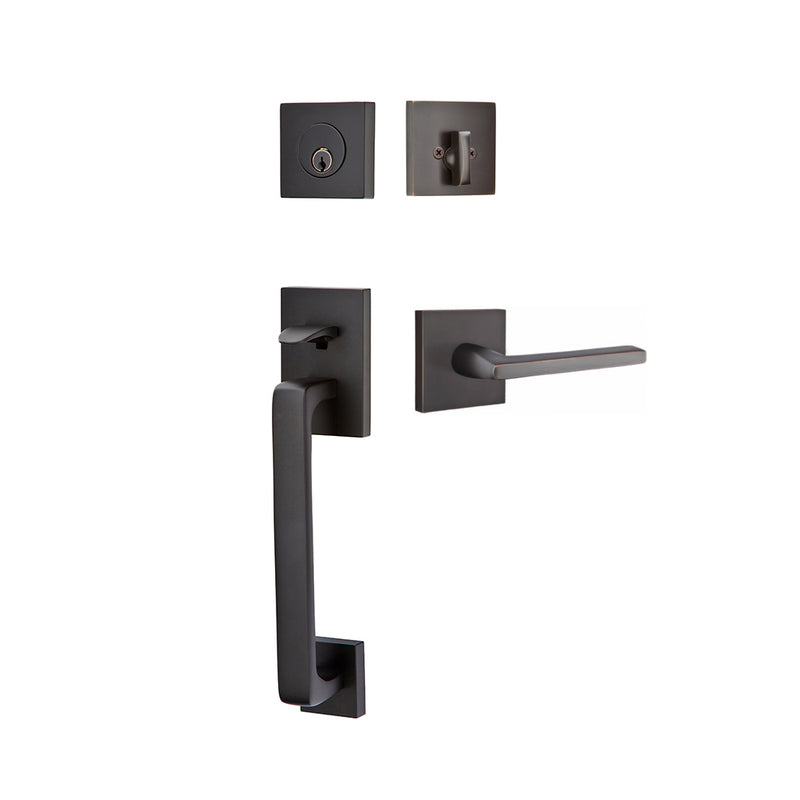 Baden Tubular Single Cylinder Helios Lever Right Door Entrance Set - Door Mount - 17" Brass/Oil Rubbed Bronze