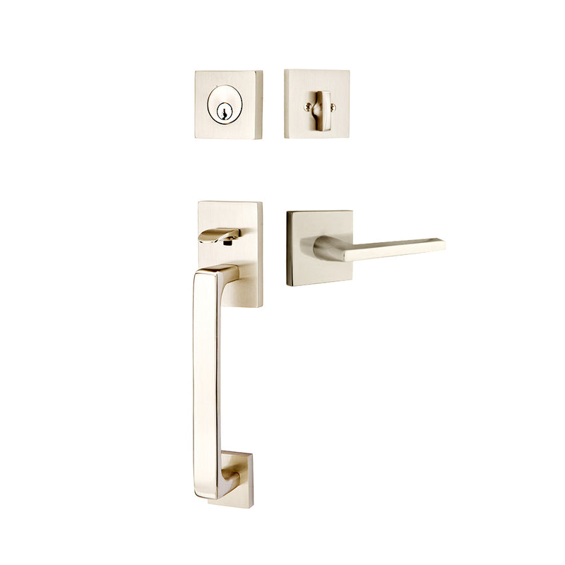 Baden Tubular Single Cylinder Helios Lever Right Door Entrance Set - Door Mount - 17" Brass/Polished Nickel