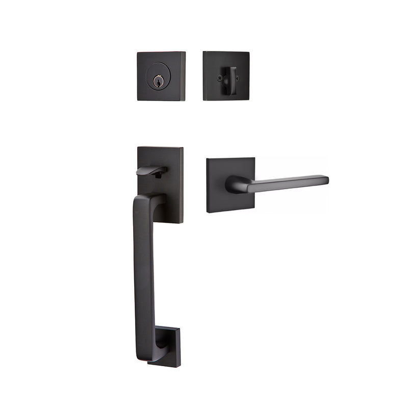 Baden Tubular Single Cylinder Helios Lever Right Door Entrance Set - Door Mount - 17" Brass/Flat Black