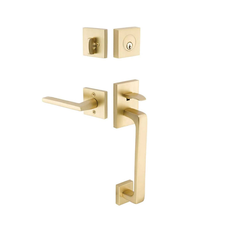 Baden Tubular Single Cylinder Helios Lever Left Door Entrance Set - Door Mount - 17" Brass/Satin Brass