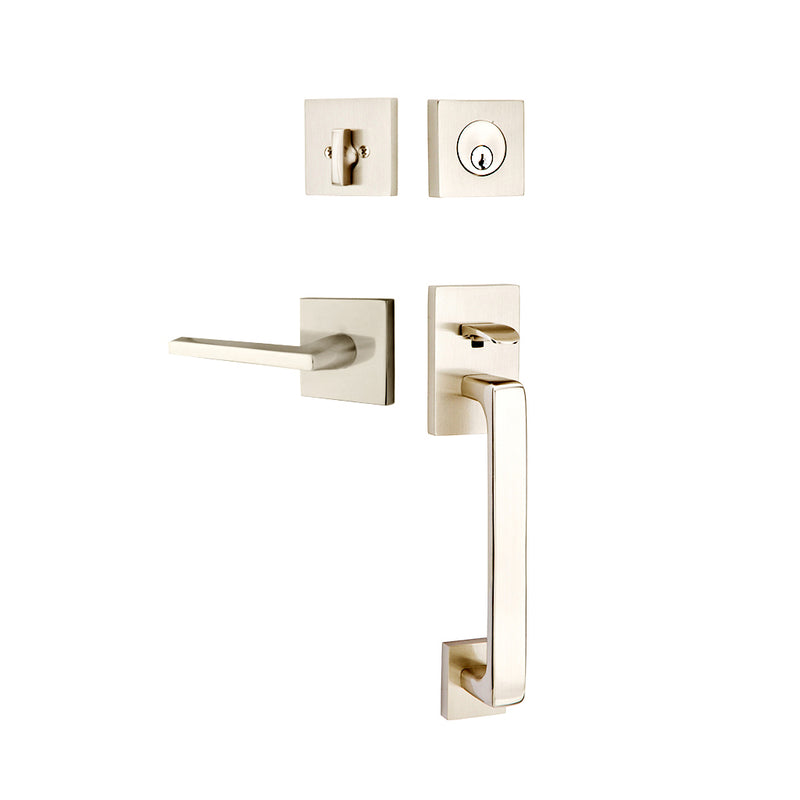 Baden Tubular Single Cylinder Helios Lever Left Door Entrance Set - Door Mount - 17" Brass/Polished Nickel