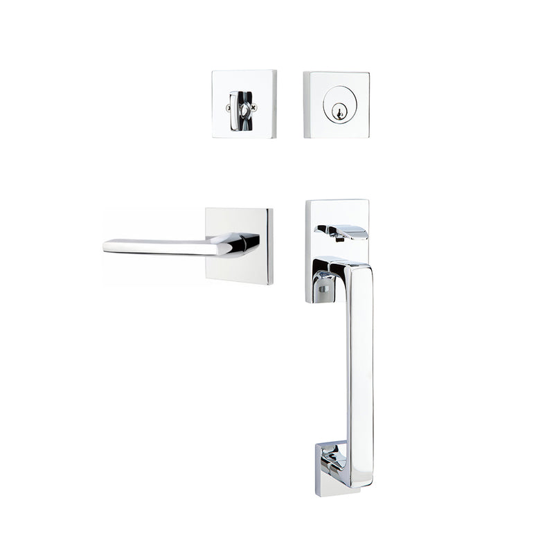 Baden Tubular Single Cylinder Helios Lever Left Door Entrance Set - Door Mount - 17" Brass/Polished Chrome