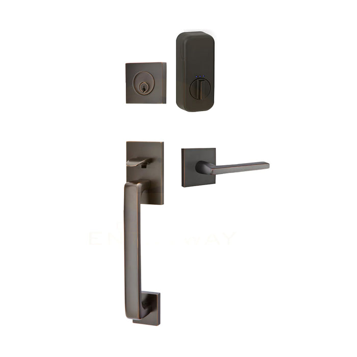 Baden Tubular Smart Lock Single Cylinder Helios Lever Right Door Entrance Set - Door Mount - 17" Brass/Oil Rubbed Bronze