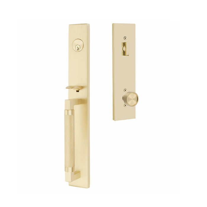 Hercules Knurled Full Length Mortise Conical Knurled Right Single Cylinder Door Entrance Set - Door Mount - 18" Brass/Satin Brass