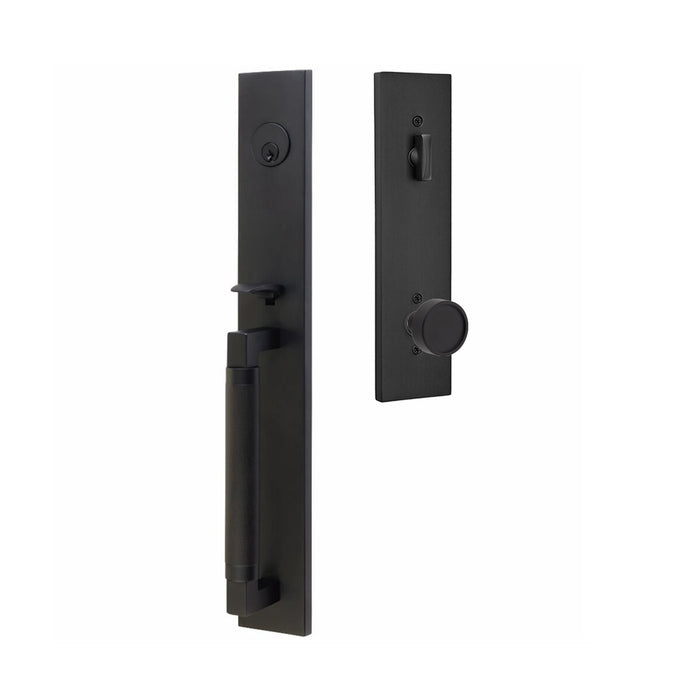 Hercules Knurled Full Length Mortise Conical Knurled Right Single Cylinder Door Entrance Set - Door Mount - 18" Brass/Flat Black