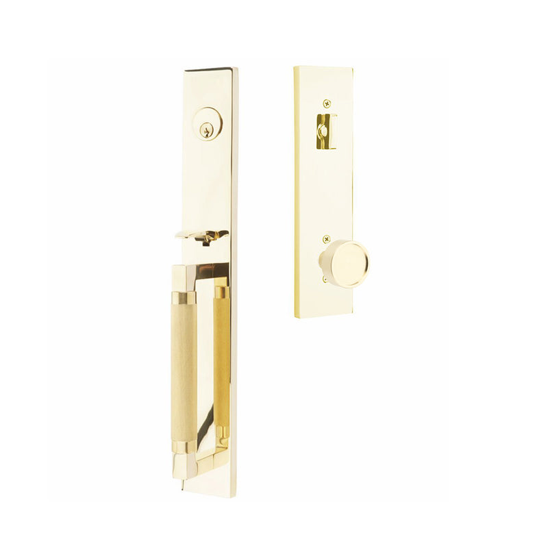 Hercules Knurled Full Length Mortise Conical Knurled Right Single Cylinder Door Entrance Set - Door Mount - 18" Brass/Unlacquered Brass
