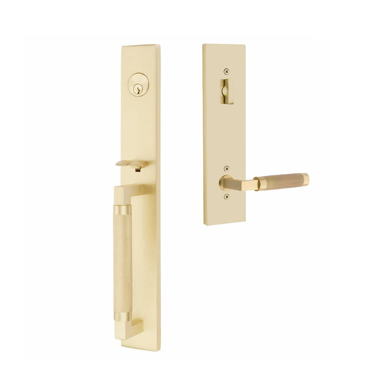Hercules Knurled Full Length Mortise L-Square Knurled Right Single Cylinder Door Entrance Set - Door Mount - 18" Brass/Satin Brass