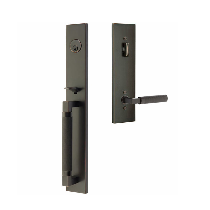 Hercules Knurled Full Length Mortise L-Square Knurled Right Single Cylinder Door Entrance Set - Door Mount - 18" Brass/Oil Rubbed Bronze