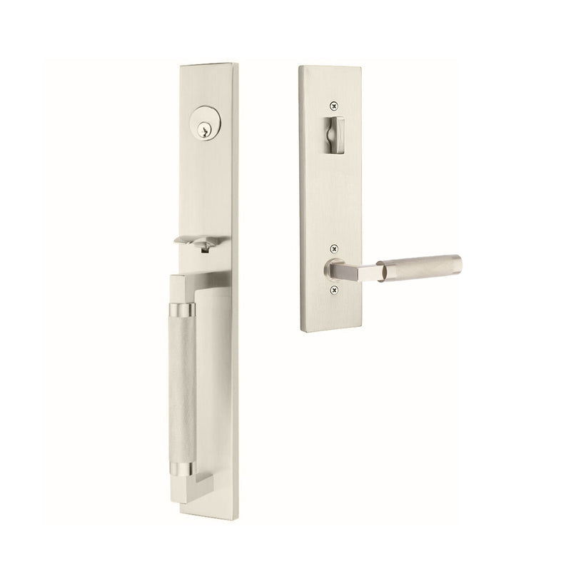 Hercules Knurled Full Length Mortise L-Square Knurled Right Single Cylinder Door Entrance Set - Door Mount - 18" Brass/Satin Nickel