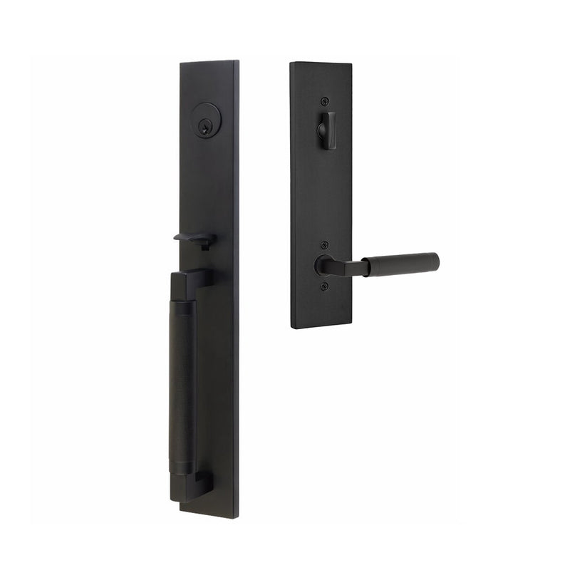 Hercules Knurled Full Length Mortise L-Square Knurled Right Single Cylinder Door Entrance Set - Door Mount - 18" Brass/Flat Black