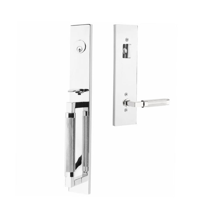 Hercules Knurled Full Length Mortise L-Square Knurled Right Single Cylinder Door Entrance Set - Door Mount - 18" Brass/Polished Chrome