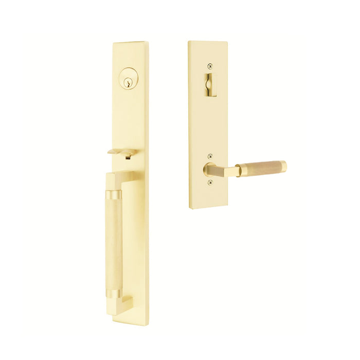 Hercules Knurled Full Length Mortise L-Square Knurled Right Single Cylinder Door Entrance Set - Door Mount - 18" Brass/Unlacquered Brass