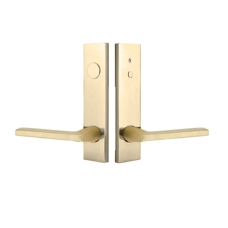Modern Rectangular Helios Lever Dummy Two-Point Door Entrance Set - Door Mount - 11" Brass/Satin Brass
