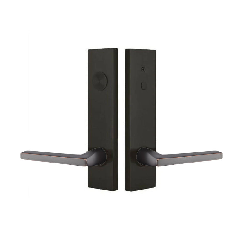 Modern Rectangular Helios Lever Dummy Two-Point Door Entrance Set - Door Mount - 11" Brass/Oil Rubbed Bronze