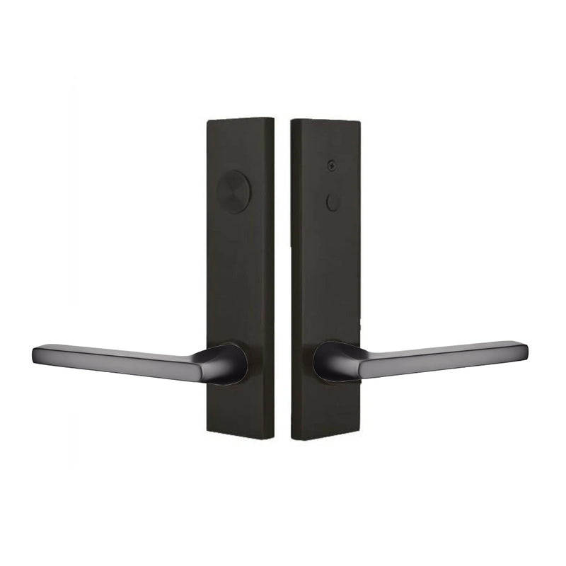 Modern Rectangular Helios Lever Dummy Two-Point Door Entrance Set - Door Mount - 11" Brass/Flat Black