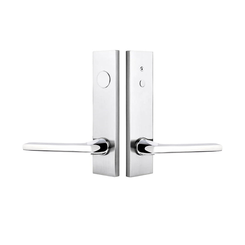 Modern Rectangular Helios Lever Dummy Two-Point Door Entrance Set - Door Mount - 11" Brass/Polished Chrome