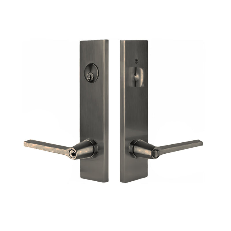 Modern Rectangular Helios Lever Two-Point Single Cylinder Left Door Entrance Set - Door Mount - 11" Brass/Oil Rubbed Bronze
