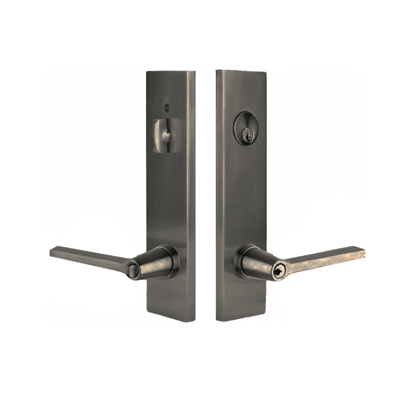 Modern Rectangular Helios Lever Two-Point Single Cylinder Right Door Entrance Set - Door Mount - 11" Brass/Oil Rubbed Bronze