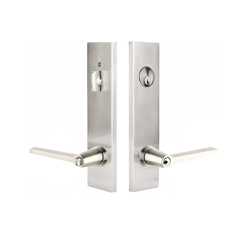 Modern Rectangular Helios Lever Two-Point Single Cylinder Right Door Entrance Set - Door Mount - 11" Brass/Polished Nickel