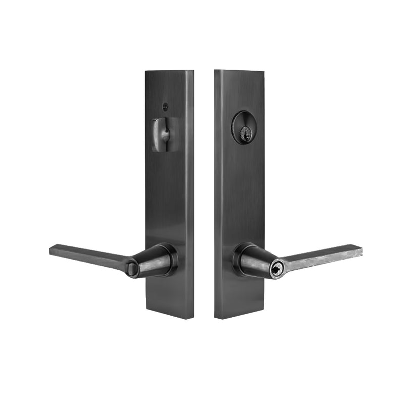 Modern Rectangular Helios Lever Two-Point Single Cylinder Right Door Entrance Set - Door Mount - 11" Brass/Flat Black