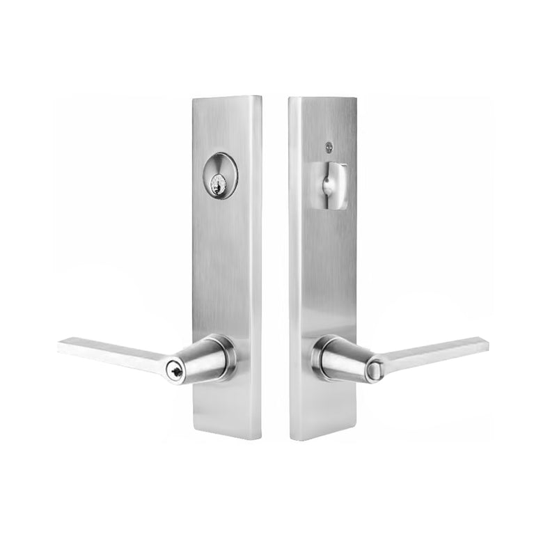 Modern Rectangular Helios Lever Two-Point Single Cylinder Left Door Entrance Set - Door Mount - 11" Brass/Polished Chrome