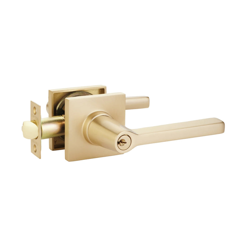 Helios Lever Square Single Cylinder Right Door Keyed Leverset - Door Mount - 7" Brass/Satin Brass