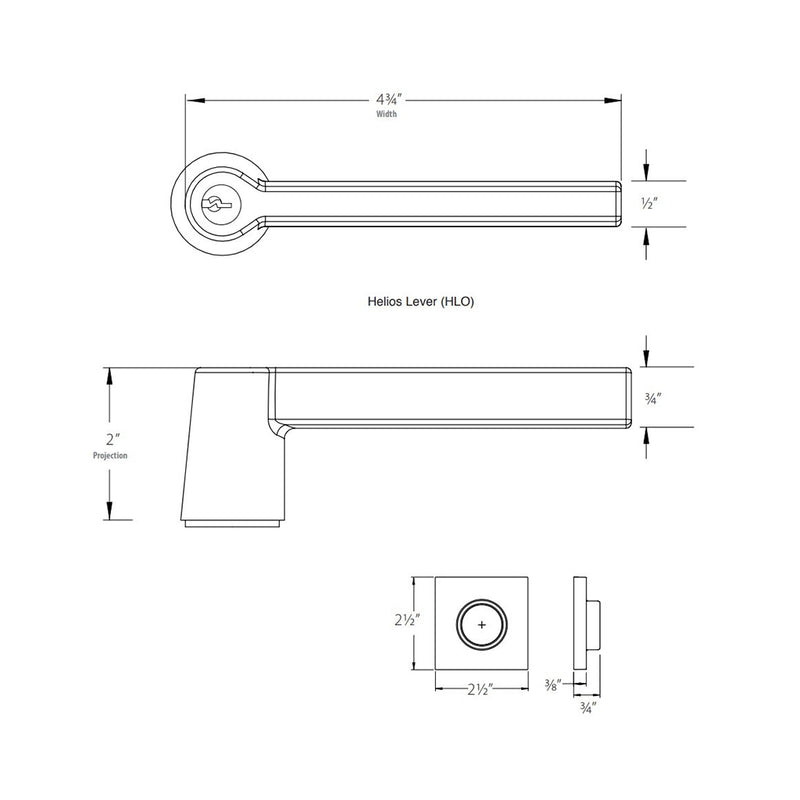 Helios Lever Square Single Cylinder Right Door Keyed Leverset - Door Mount - 7" Brass/Satin Brass