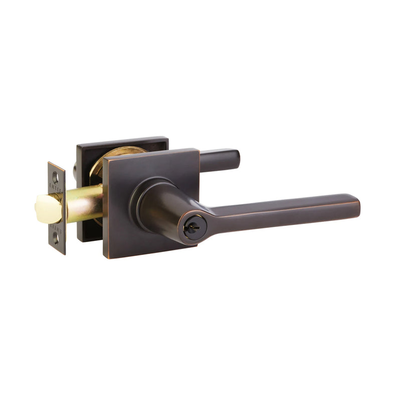 Helios Lever Square Single Cylinder Right Door Keyed Leverset - Door Mount - 7" Brass/Oil Rubbed Bronze