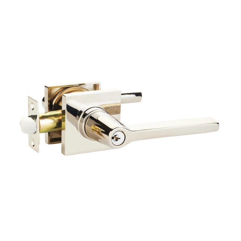 Helios Lever Square Single Cylinder Right Door Keyed Leverset - Door Mount - 7" Brass/Polished Nickel