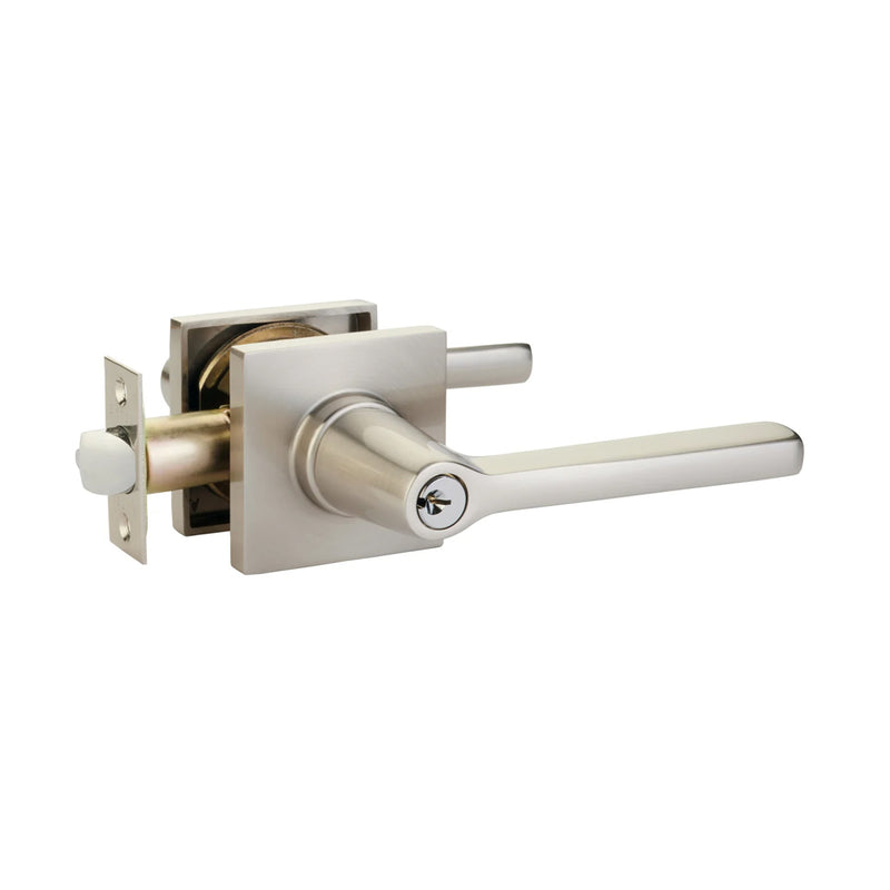 Helios Lever Square Single Cylinder Right Door Keyed Leverset - Door Mount - 7" Brass/Satin Nickel